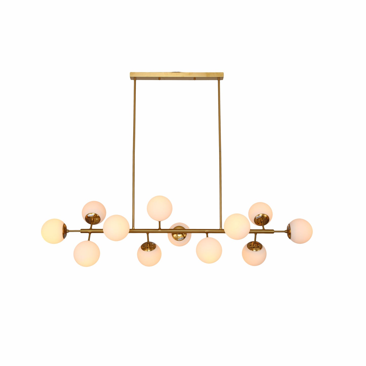 Modern Molecule Style Amber Smoky Opal Glass Globe Gold Black Metal Body Island Chandelier Ceiling Light
