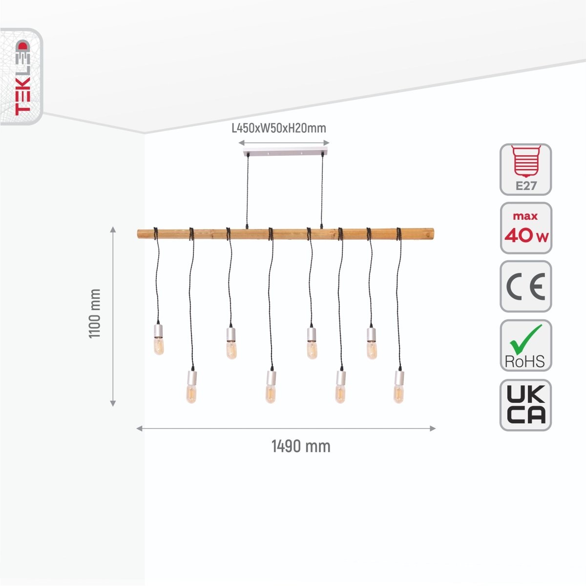 Chandelier 103711 40W 11xE27 BLACK L1500 (TEKAVIZE)