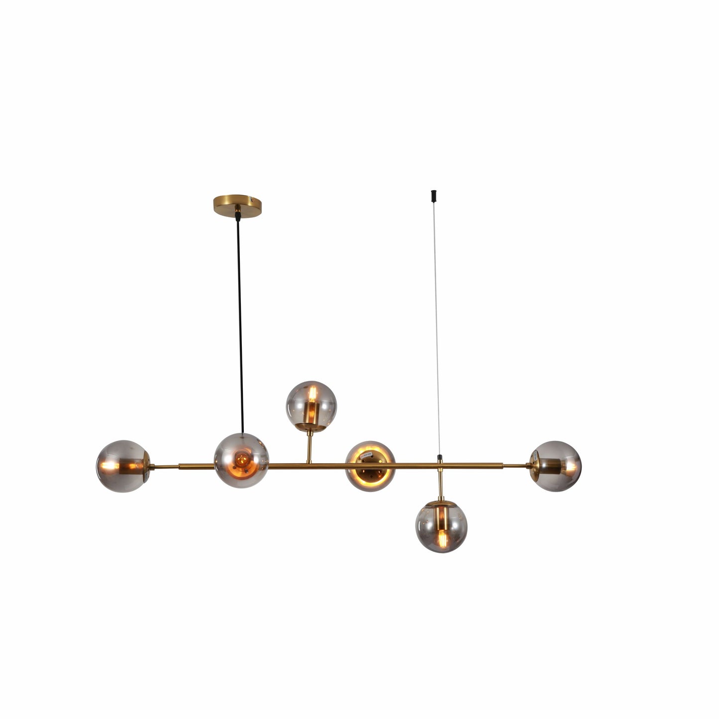 Smoky or Amber Glass Globe Black or Gold Metal Modern Island Chandelier Ceiling Light 6xE27