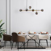 Smoky or Amber Glass Globe Black or Gold Metal Modern Island Chandelier Ceiling Light 6xE27