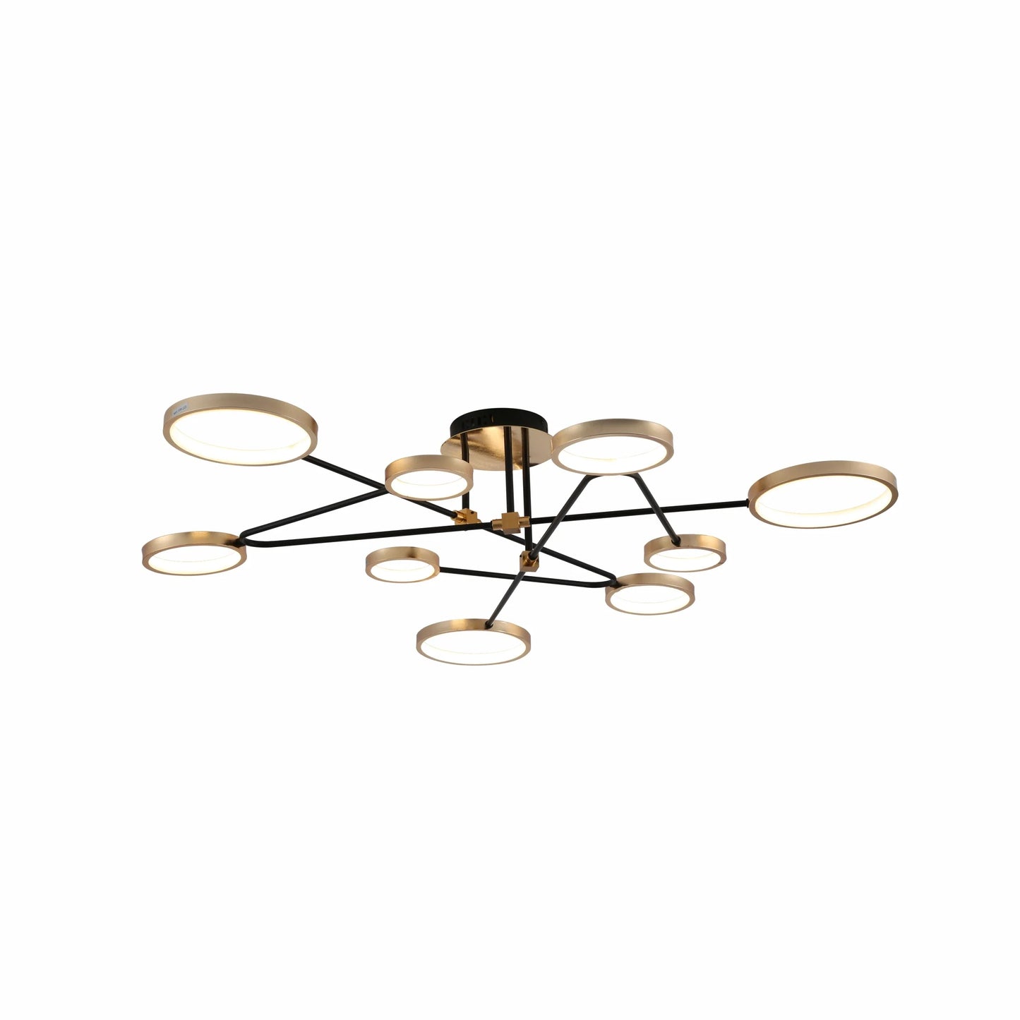 Contemporary Galaxy Gold Ring Black Rods Modern Semi Flush Chandelier Ceiling Light 72w Warm White