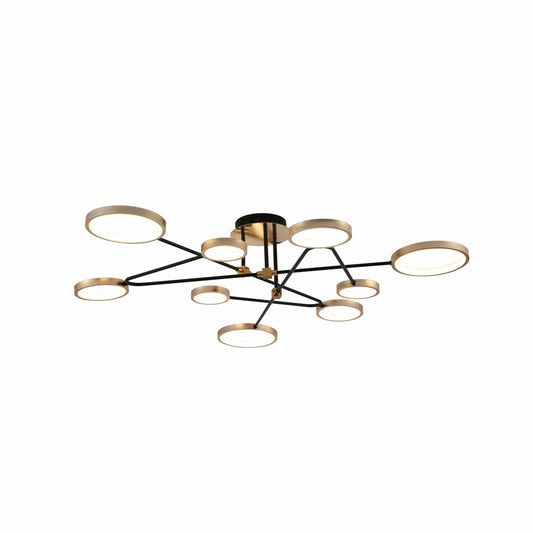 Contemporary Galaxy Gold Ring Black Rods Modern Semi Flush Chandelier Ceiling Light 72w Warm White