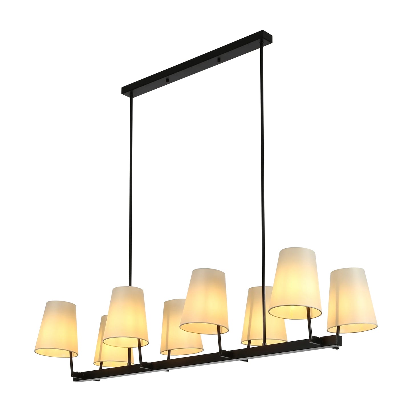 Beige Fabric Shade Black Metal Body Kitchen Island Chandelier Ceiling Light E14