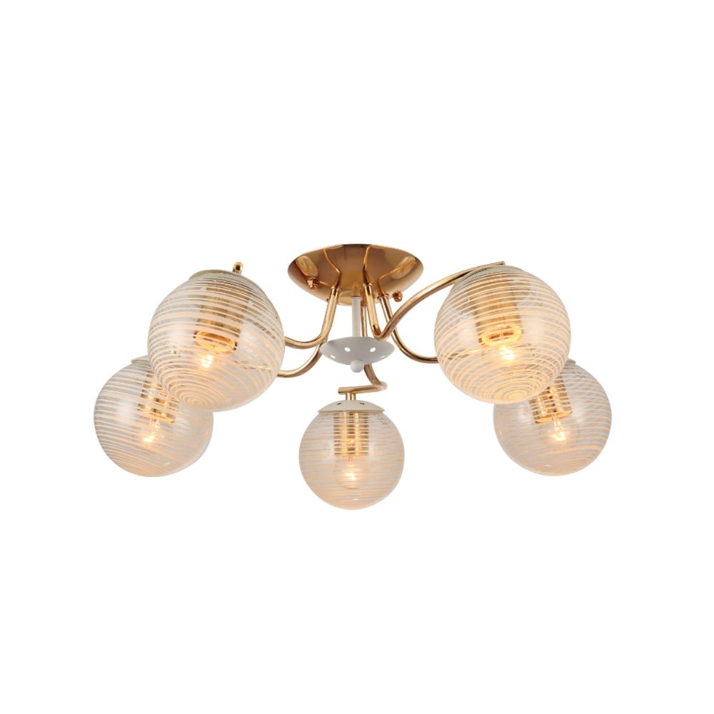 Main image of white striped clear glass globe gold semi flush ceiling light 159-17604