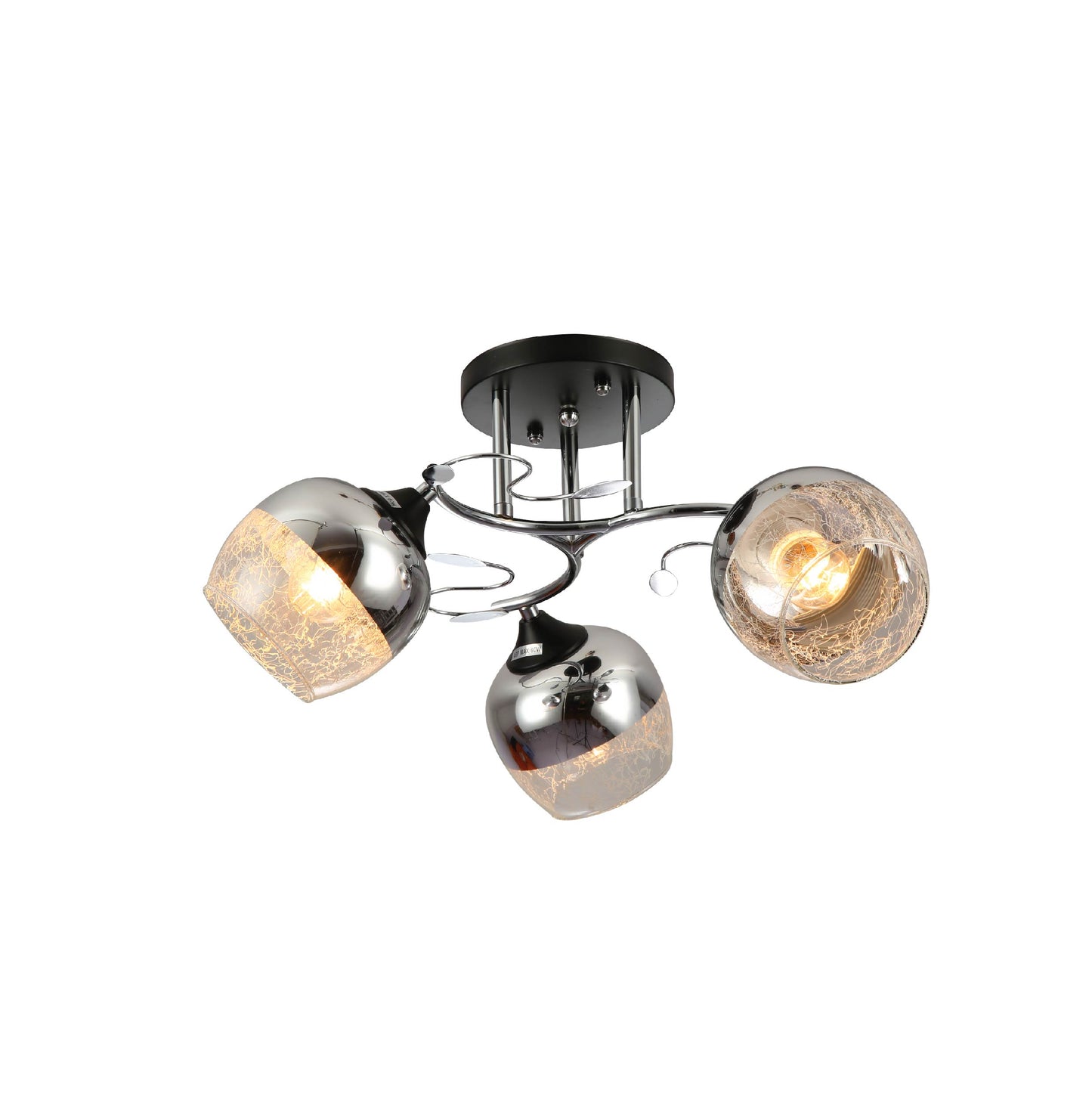 Chrome Metal Partial Mirror Cone Glass Ceiling Light E27