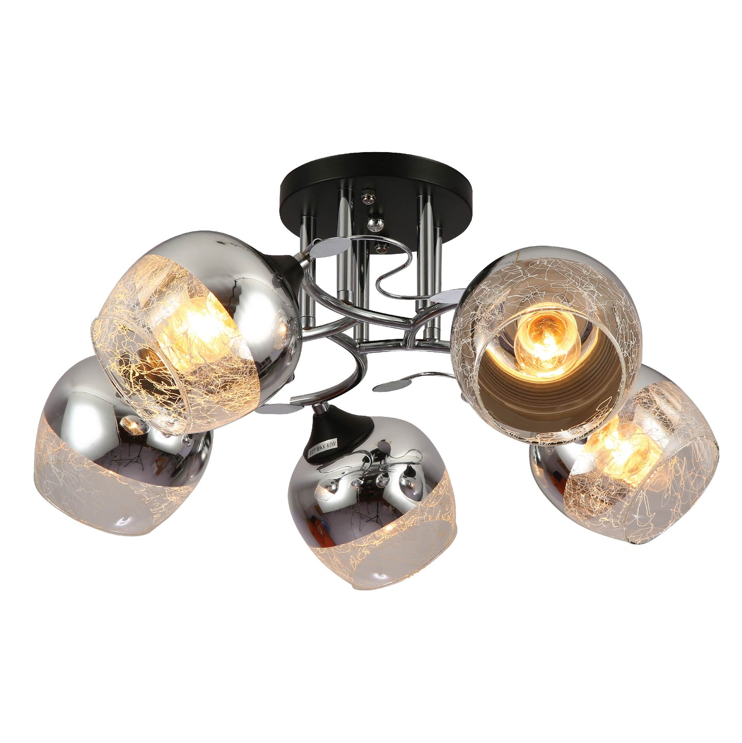 Chrome Metal Partial Mirror Cone Glass Ceiling Light E27