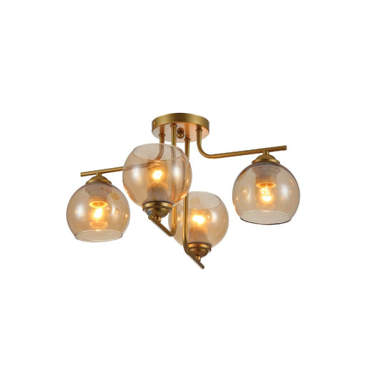Gold L shape Metal Amber Dome Glass Ceiling Light E27 Fittings