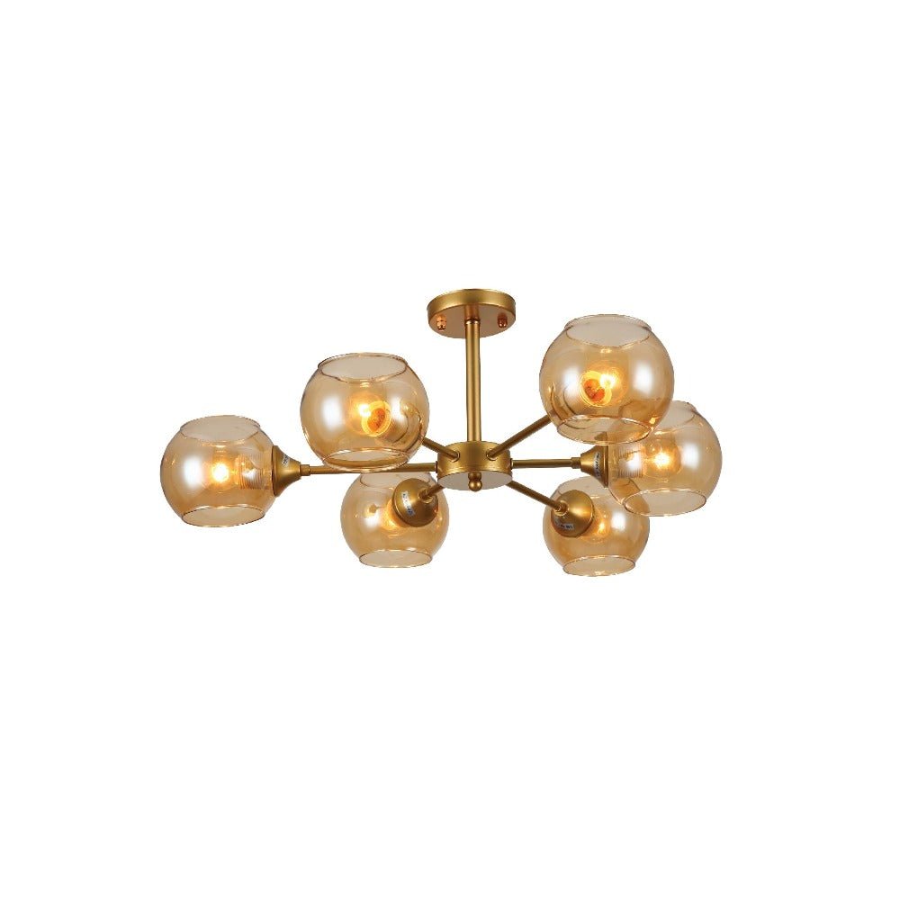 Main image of Amber Sides Open Globe Glass Gold Semi Flush Ceiling Light E27 | TEKLED 159-17636