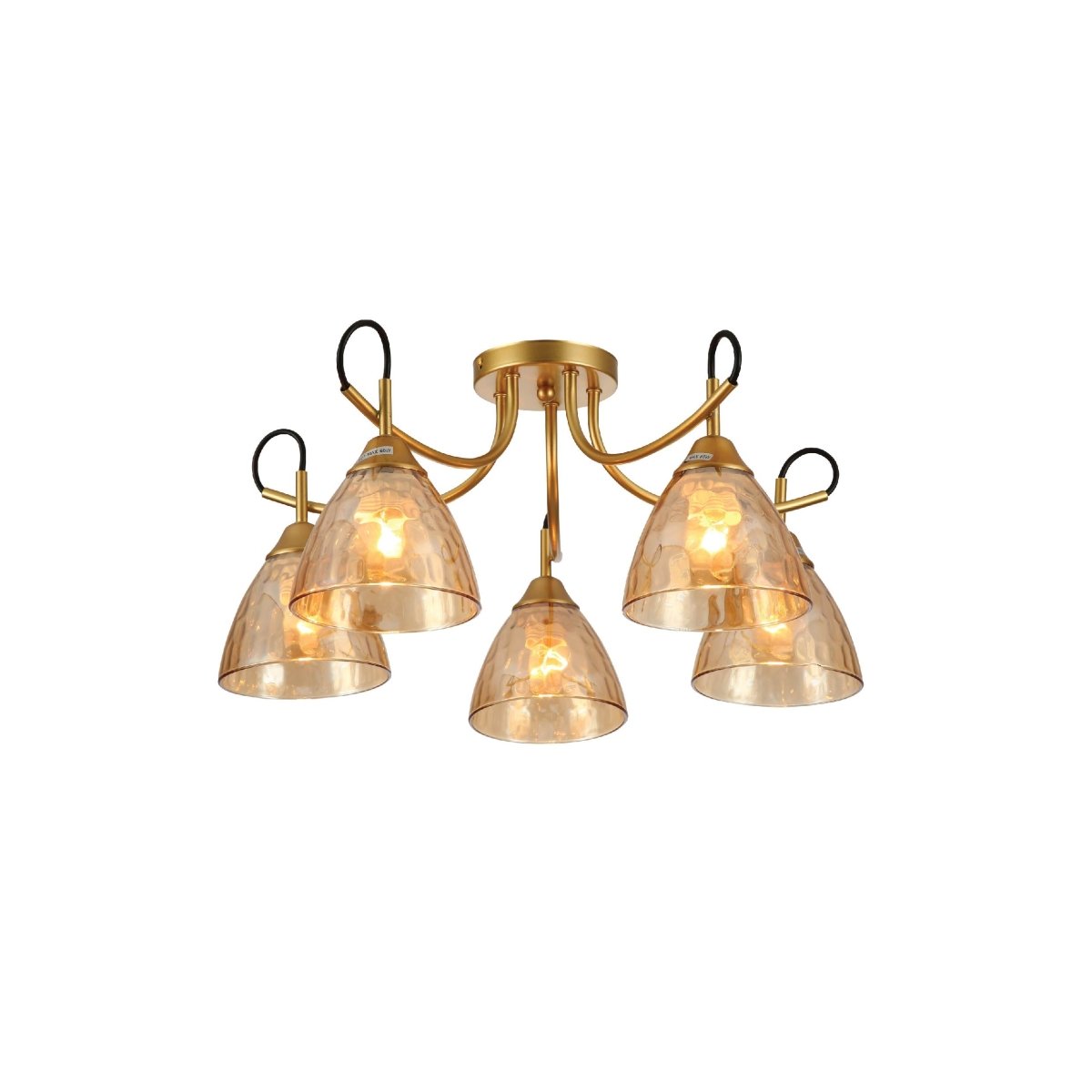 Amber Cone Glass Gold Semi Flush Ceiling Light E27