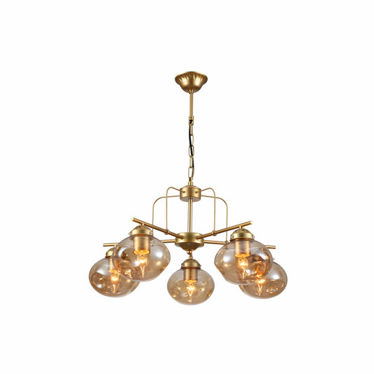Gold Metal Rod Arm Amber Globe Glass Ceiling Light E27 Fittings