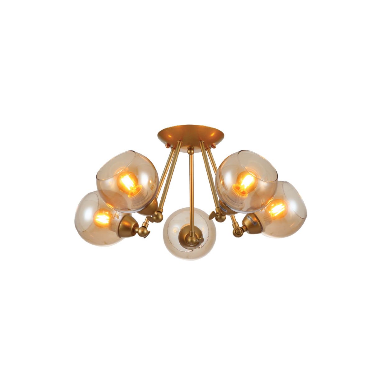 Gold Hinged Metal Amber Dome Glass Ceiling Light E27 Fittings