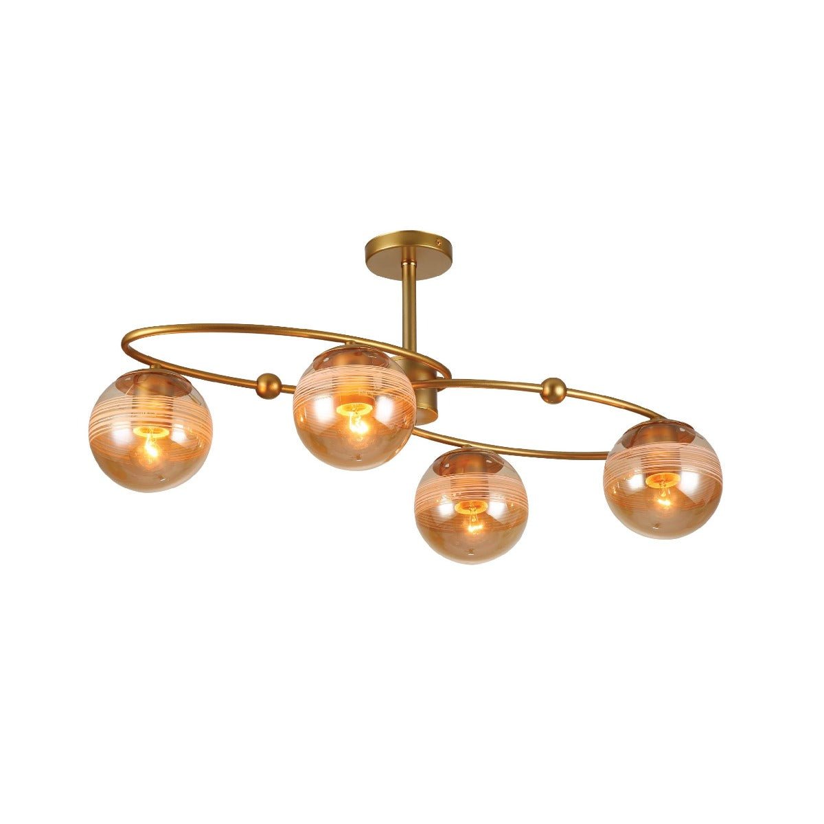 Main image of Amber Globe Glass Gold Ellipse Metal Body Semi Flush Modern Ceiling Light with E27 Fittings | TEKLED 159-17664