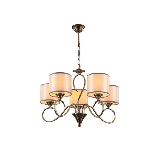 Antique Brass Arm Grey Cylinder Shaded Candle Vintage Chandelier Ceiling Light E27 Fittings