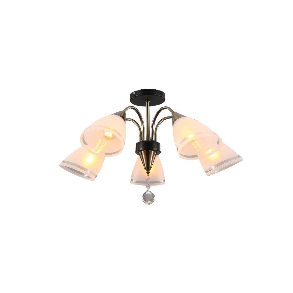 Main image of Petal Snowdrop Cone Glass Antique Brass Semi Flush Ceiling Light E27 | TEKLED 159-17728