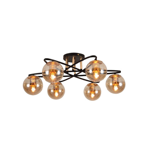 Amber Globe Glass Black Ellipse Metal Modern Semi Flush Ceiling Light E27