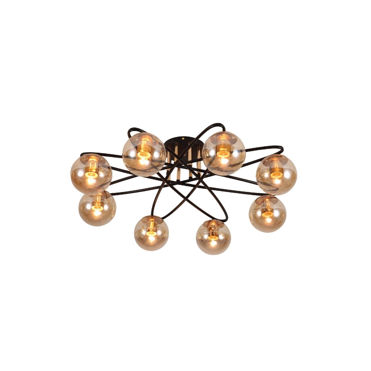 Main image of Amber Globe Glass Black Ellipse Metal Modern Semi Flush Ceiling Light E27 | TEKLED 159-17740