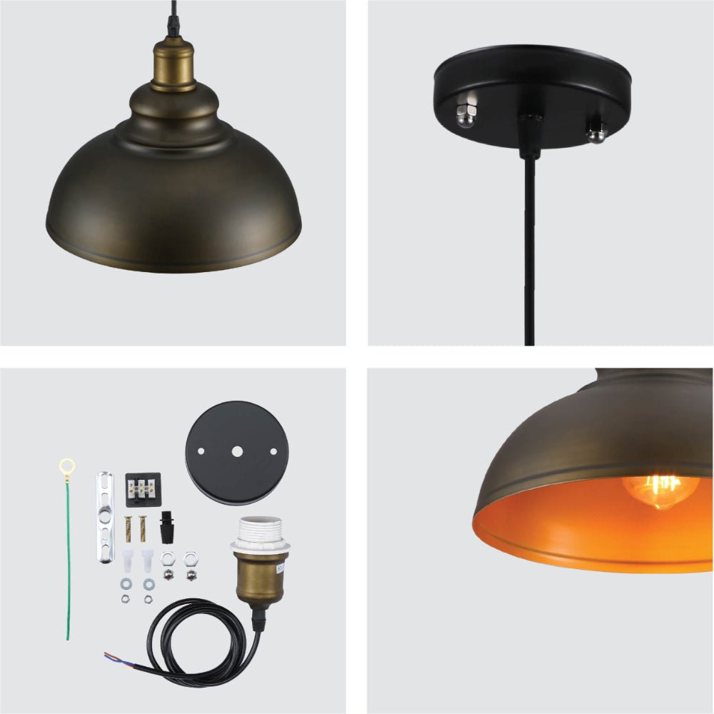 Detailed shots of Black Dome Industrial Large Metal Ceiling Pendant Light with E27 Fitting | TEKLED 159-17744