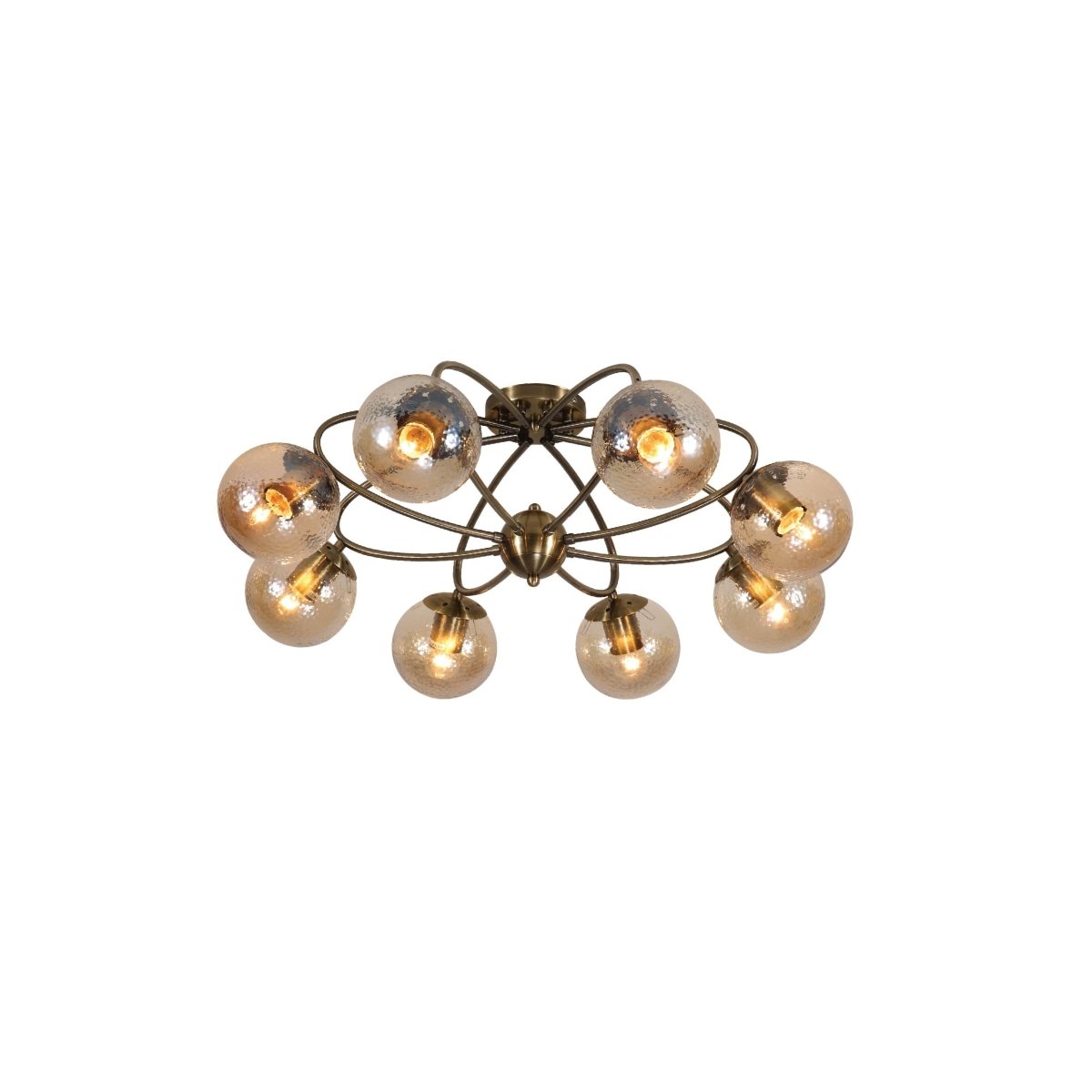 Textured Amber Globe Antique Brass Semi Circle Arm Semi Flush Ceiling Light