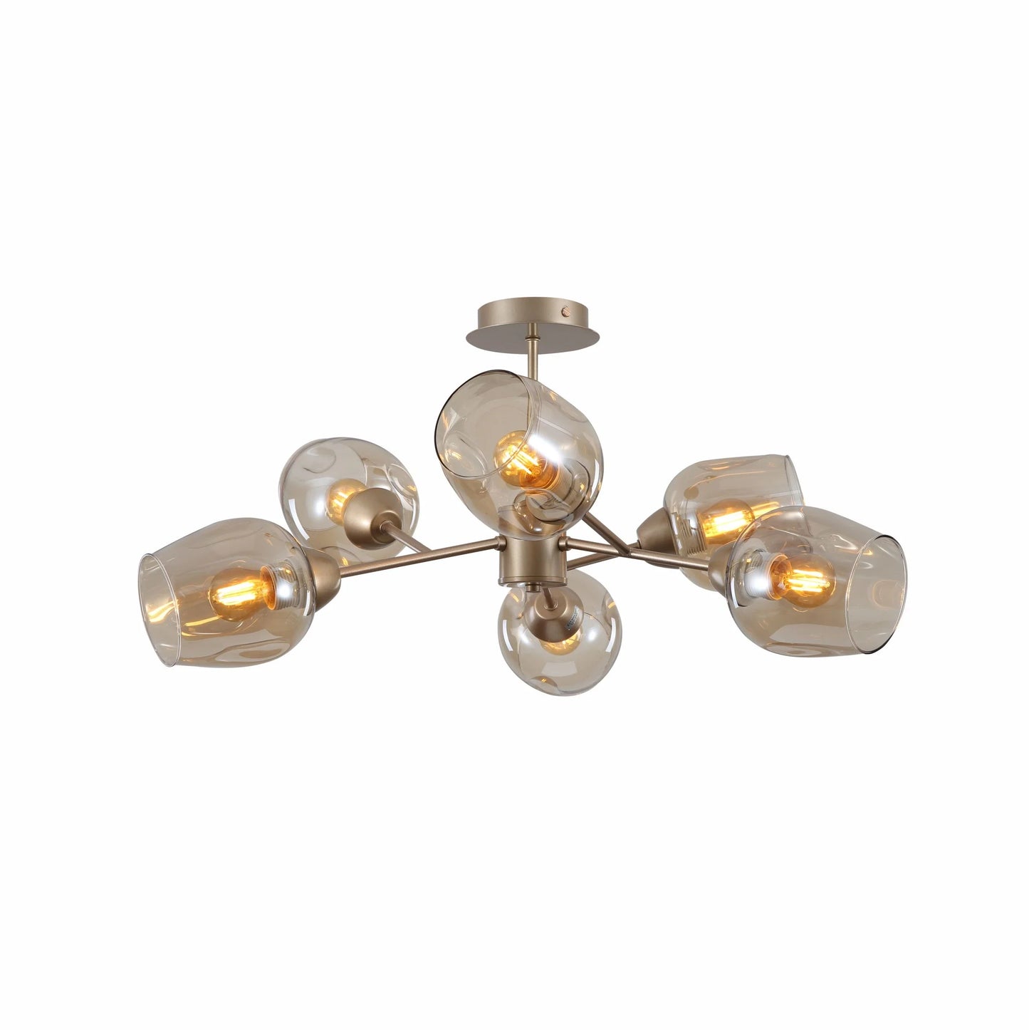 Amber Glass Metallic Gold Branch Twig Semi Flush Modern Ceiling Light E27
