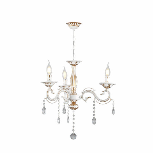 Traditional French Vintage Retro Candle Metal and Crystal Gold Aged Cream Arm Chandelier Ceiling Light E14