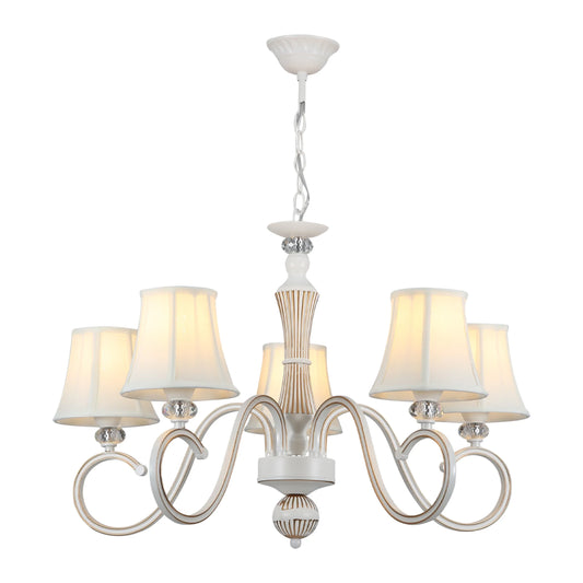 Off White Fabric Shaded Gold Aged Ivory Traditional Retro Vintage Classic Chandelier Ceiling Light E14