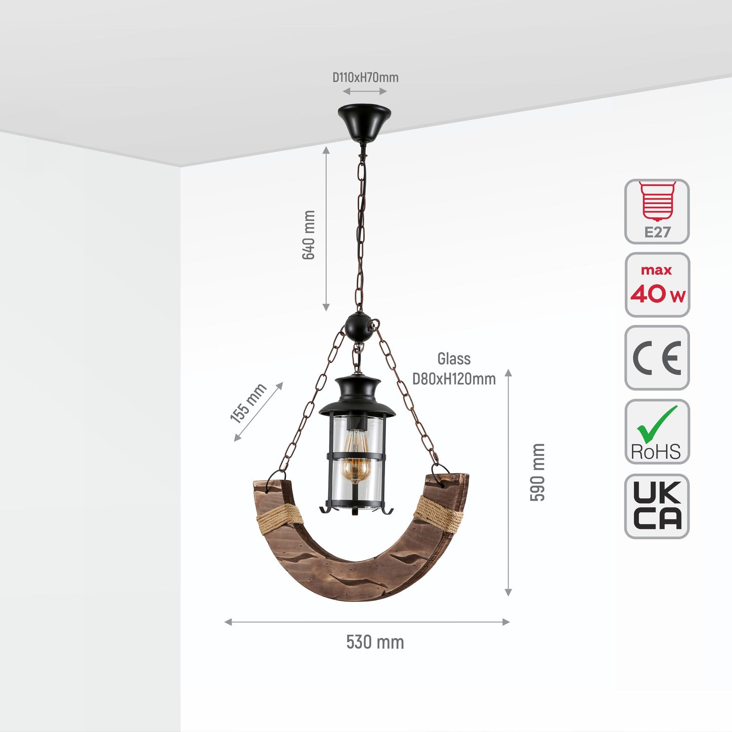 Crescent or Board Wood Cylinder Glass Shaded Rustic Farmhouse Nautical Marine Sailor Kitchen Island Pendant Ceiling Light E27