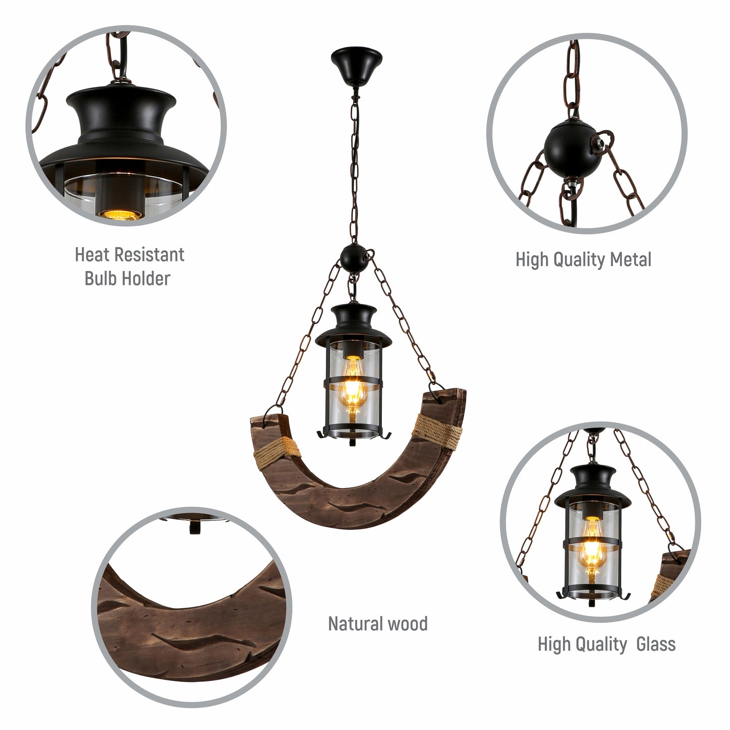 Crescent or Board Wood Cylinder Glass Shaded Rustic Farmhouse Nautical Marine Sailor Kitchen Island Pendant Ceiling Light E27