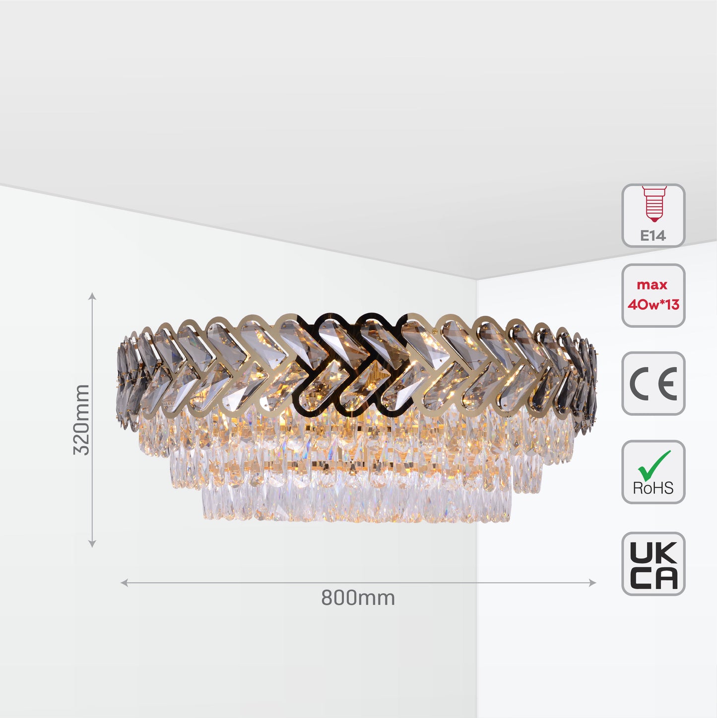 Herringbone Crystal Chandelier Ceiling Light Gold