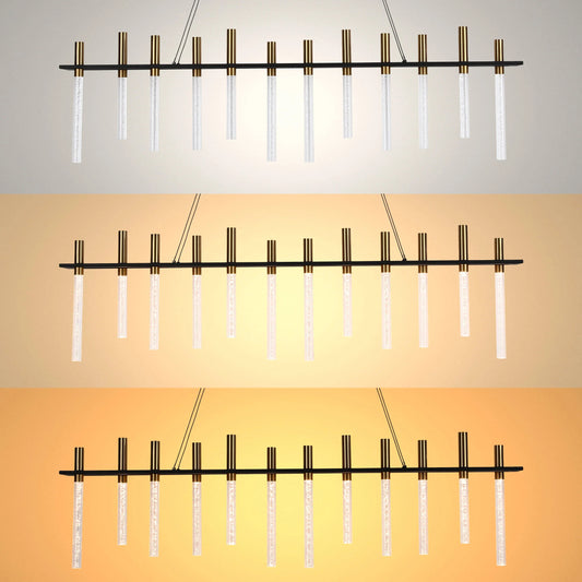 Black & Brass Modern Glass Tube Chandelier - Linear & Circular