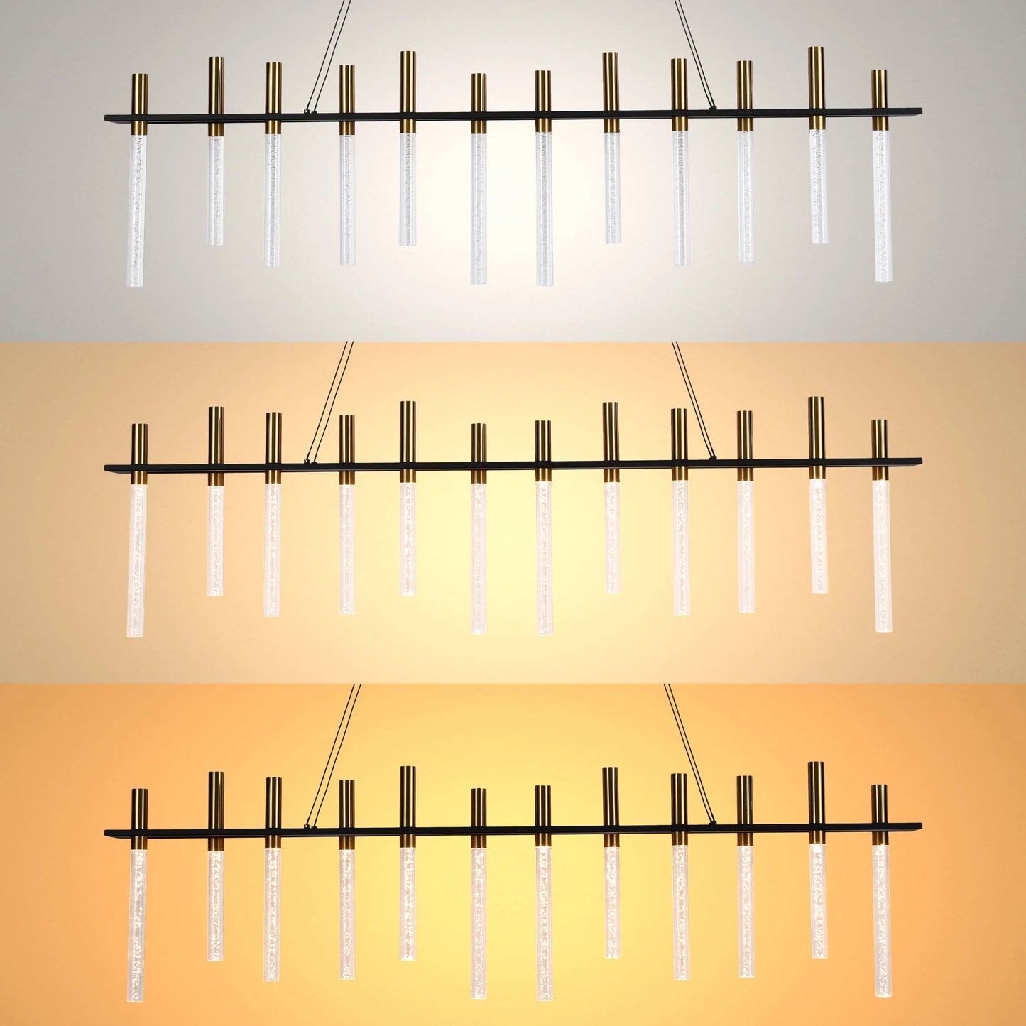 Black & Brass Modern Glass Tube Chandelier - Linear & Circular