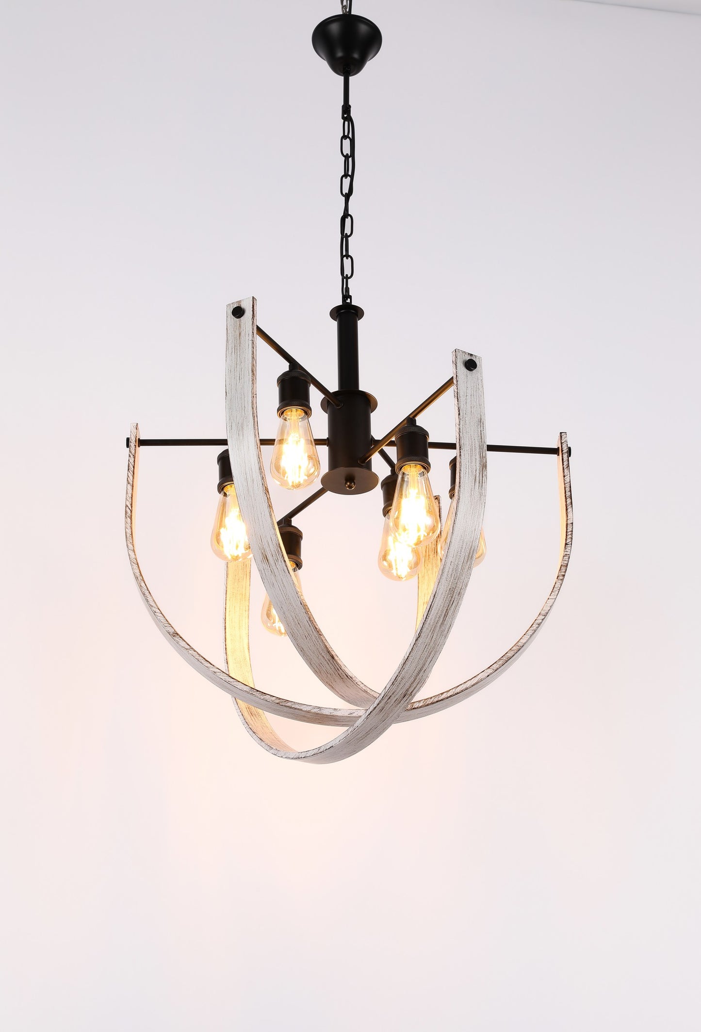PENDANT LIGHT SY3980-6 6XE27 BK+WOOD D620XH1230MM (TEKLED)