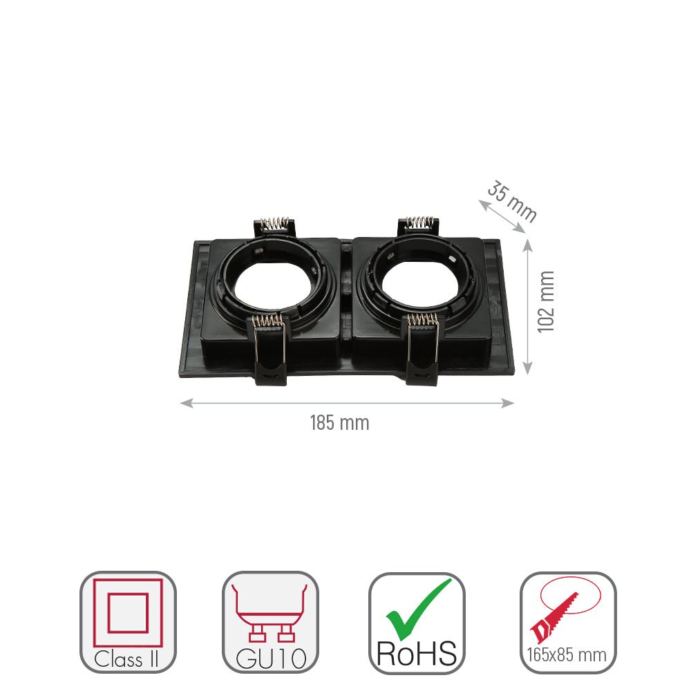 Size and specs of Polycarbonate Grill Tilt Recessed Downlight GU10 White or Black Single Double Triple | TEKLED 164-03011   164-03017