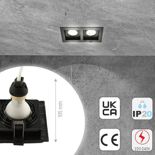 Close up shots of Polycarbonate Grill Tilt Recessed Downlight GU10 White or Black Single Double Triple | TEKLED 164-03009 UKCA CE