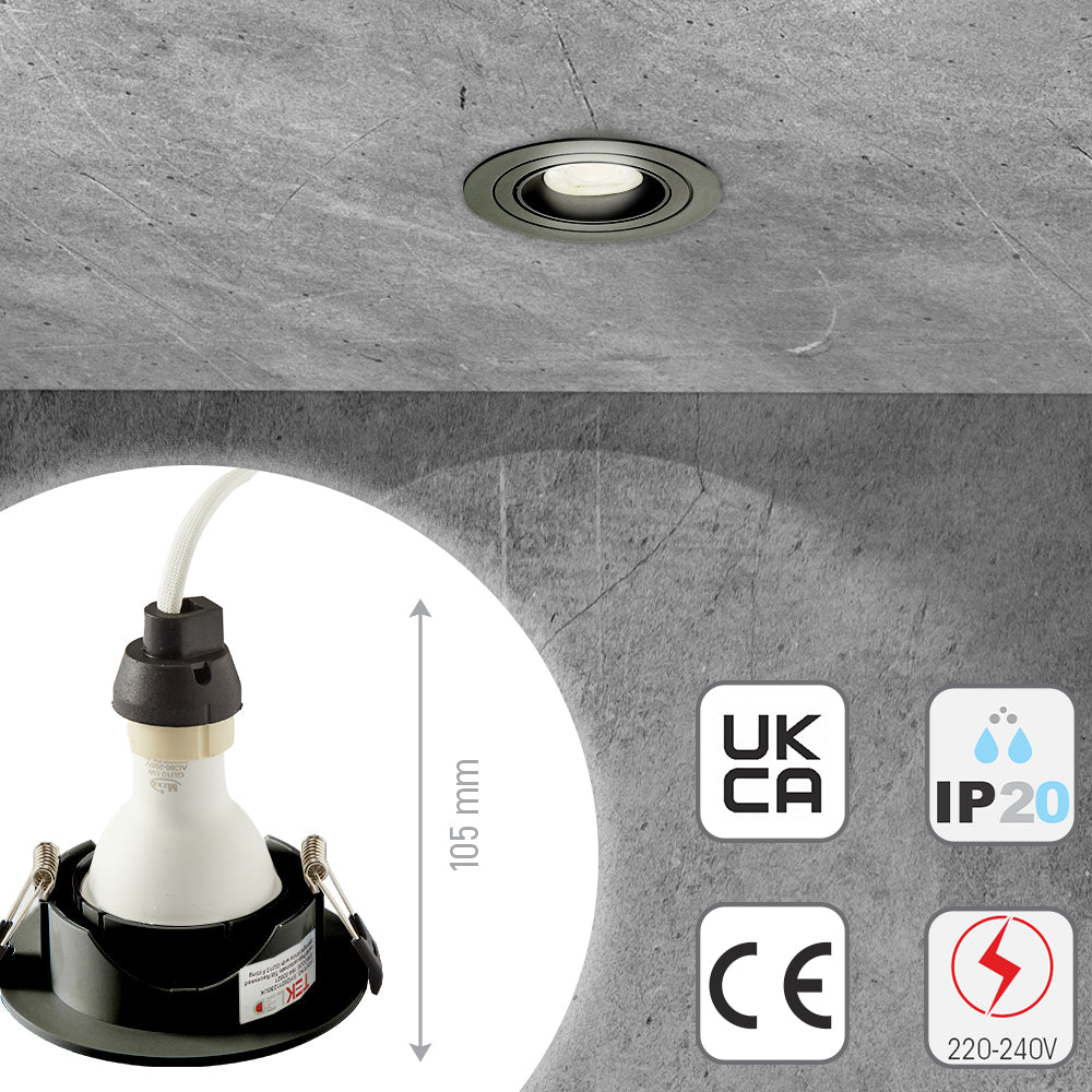 Round Polycarbonate Tilt Recessed Downlight GU10 White or Black