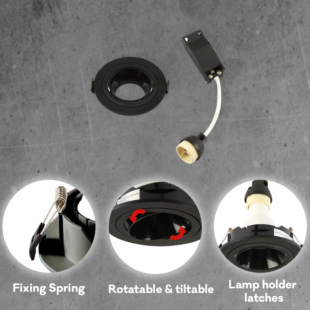 Round Polycarbonate Tilt Recessed Downlight GU10 White or Black