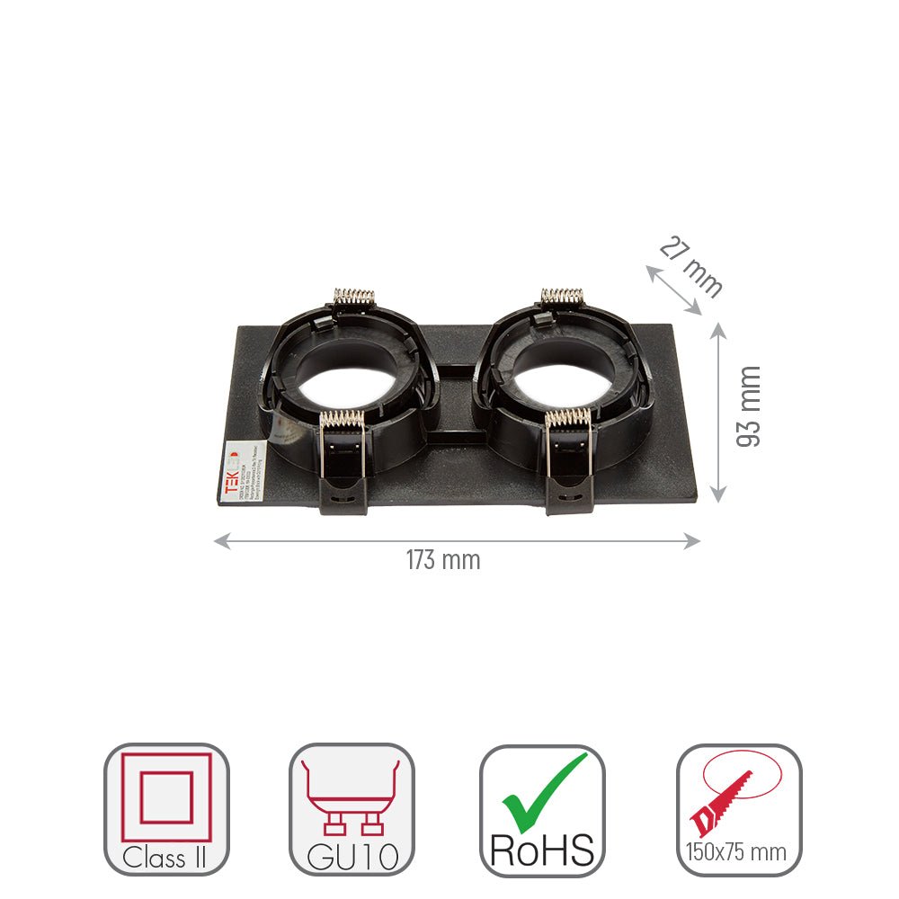 Size and specs of Rectangle Polycarbonate Tilt Recessed Downlight GU10 White or Black Single Double Triple | TEKLED 164-03033