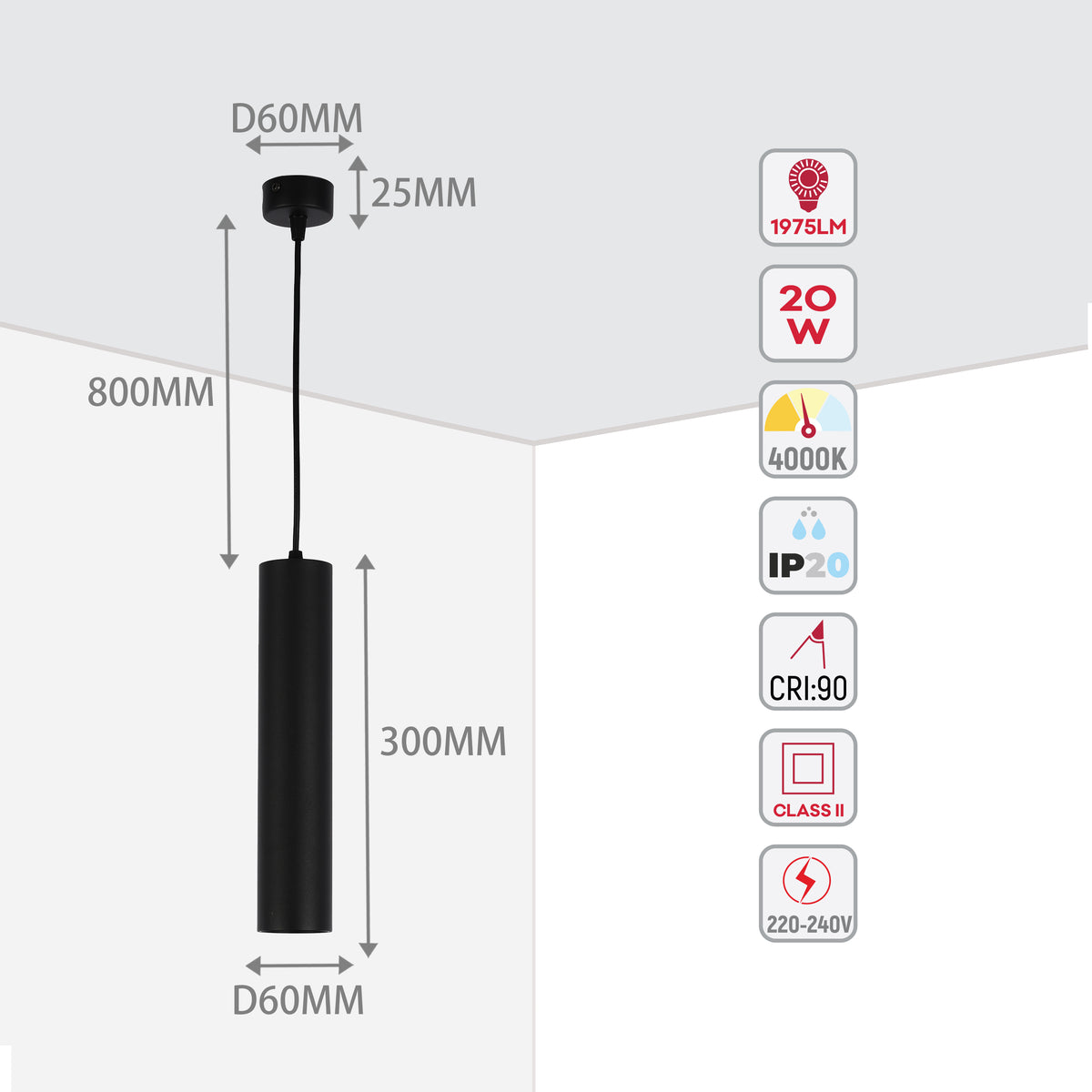 LED Pendant LS-060 20W 4000K (TEKLED)