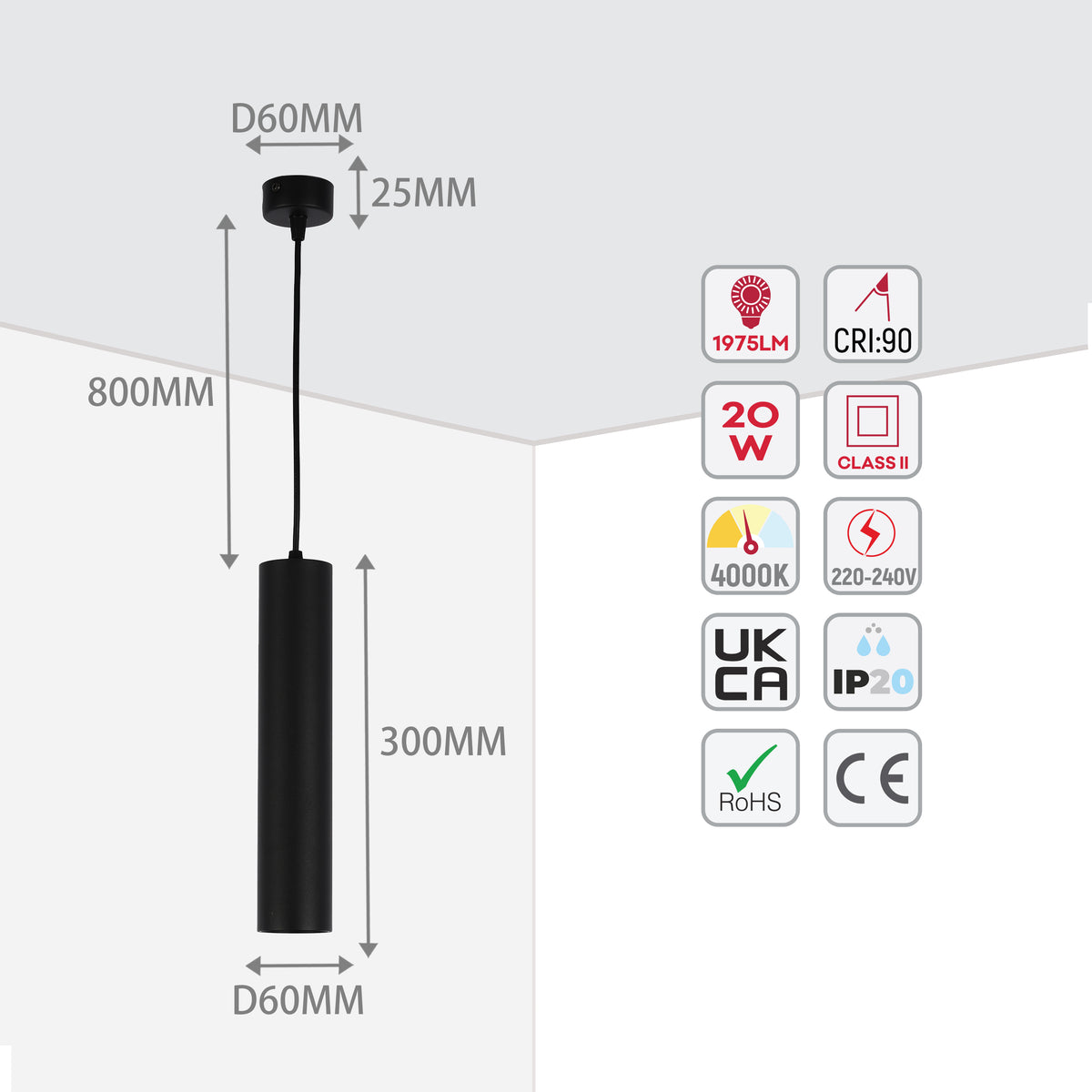 LED Pendant LS-060 20W 4000K (TEKLED)