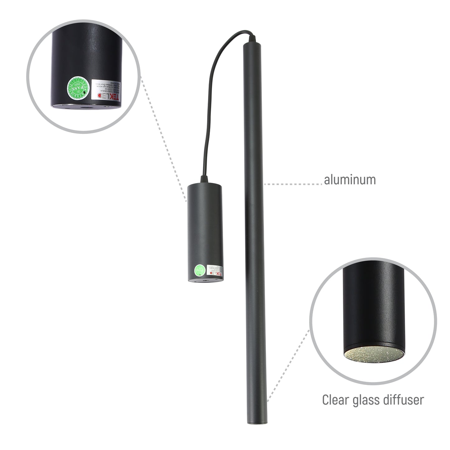10W Pendant 4000K BLACK 40x450mm 100-265V(TEKL)