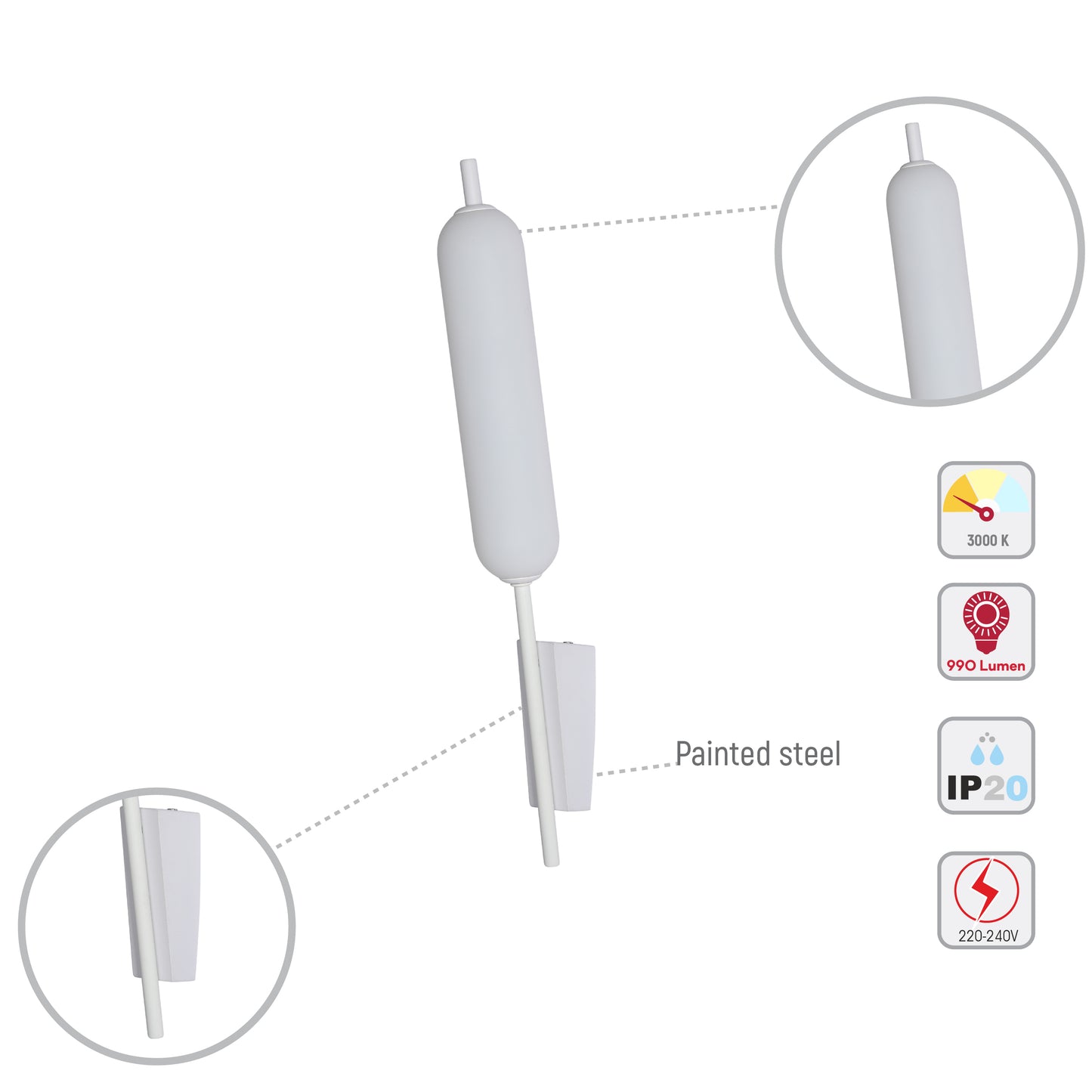 The Blazing Birch Typha Cattail Modern LED Wall Sconce Light White 3000K 12W(TEKLED)