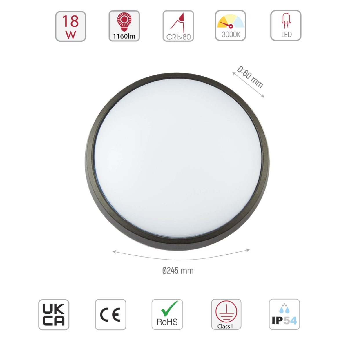 Size and specs of Black Ring Moonlight Outdoor Modern LED Wall Light | TEKLED 183-03320