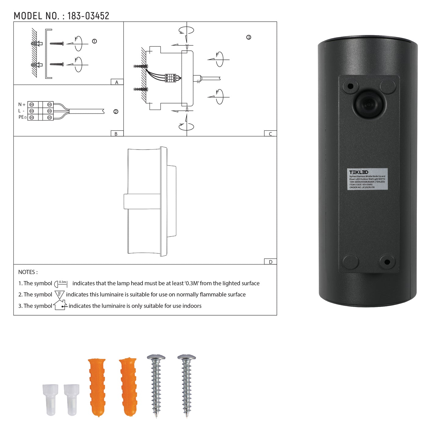 Splitted Bamboo Middle Node Up and DownLED Outdoor Wall Light 3000K/4000K/6500K 13W (TEKLED)