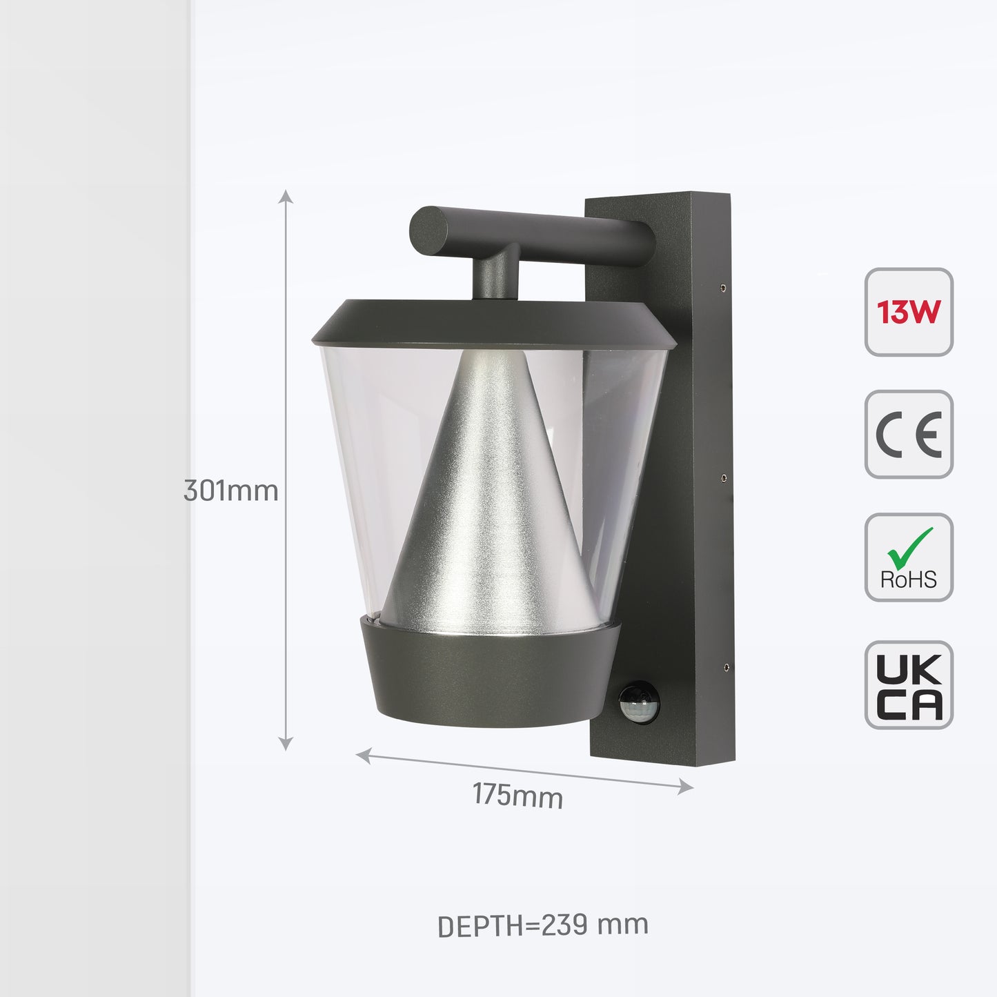TianyLED Outdoor Wall Light With Sensor 13W 4000K (TEKLED)