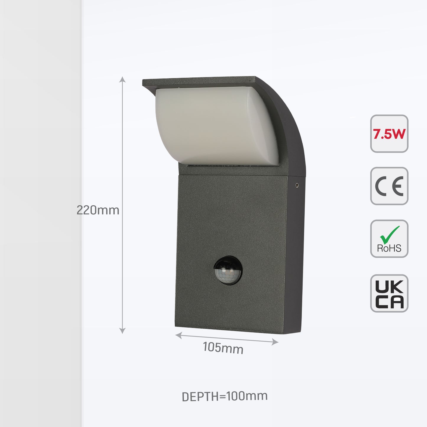 SenzaLED Outdoor Wall Light with Sensor 7.5W 3000K (TEKLED)
