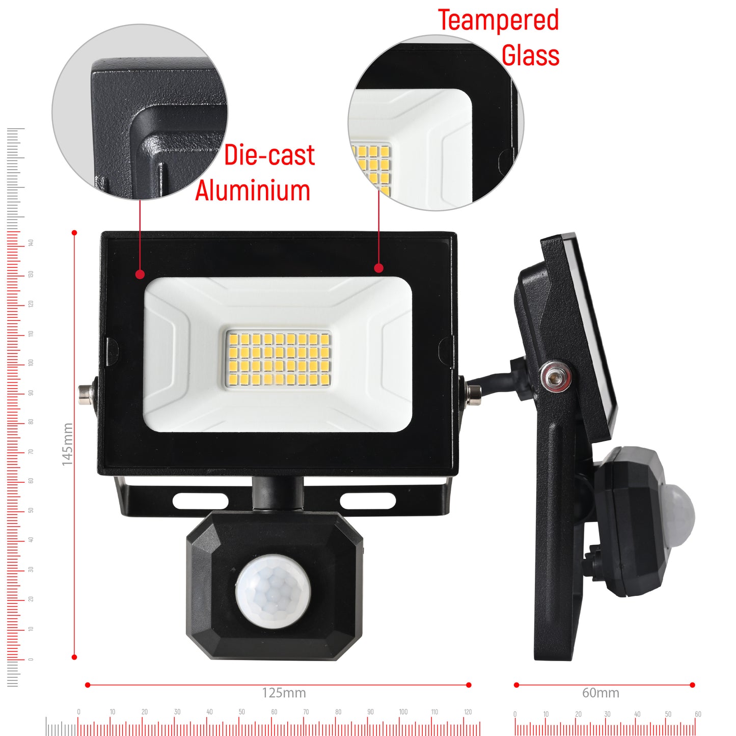Floodlight LED IK06 With  Motion Sensor 20W 1600LM 4000K BL 240V IP65 UK(TEKLED)