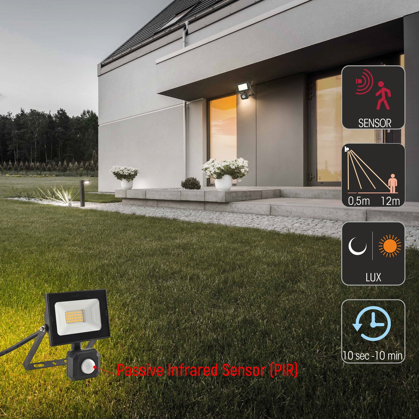 Floodlight LED IK06 With  Motion Sensor 20W 1600LM 4000K BL 240V IP65 UK(TEKLED)