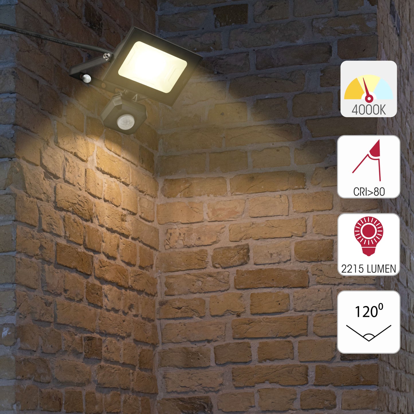 Floodlight LED IK06 With  Motion Sensor 20W 1600LM 4000K BL 240V IP65 UK(TEKLED)
