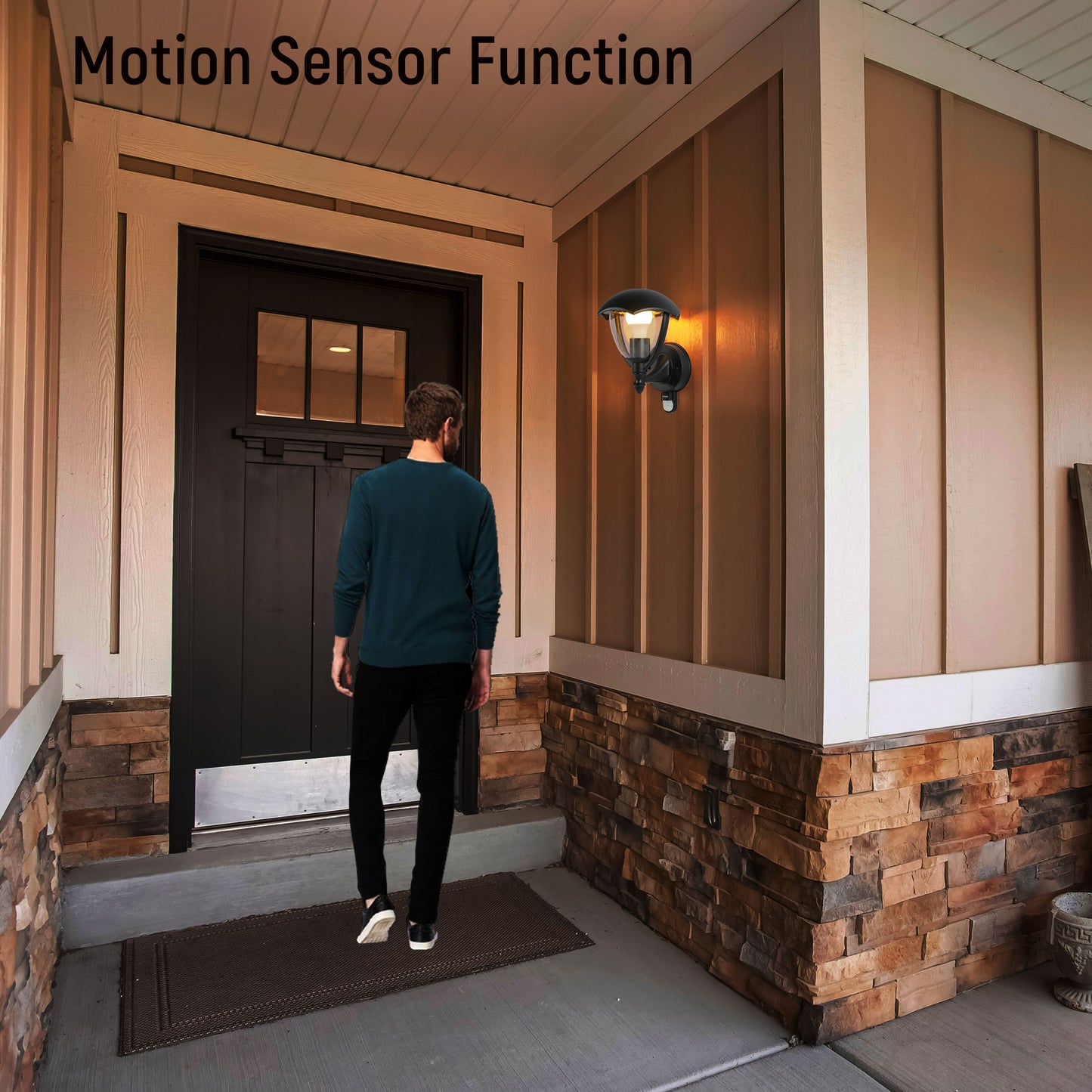 Outdoor Wall Light B0301 E27  Black With Motion Sensor