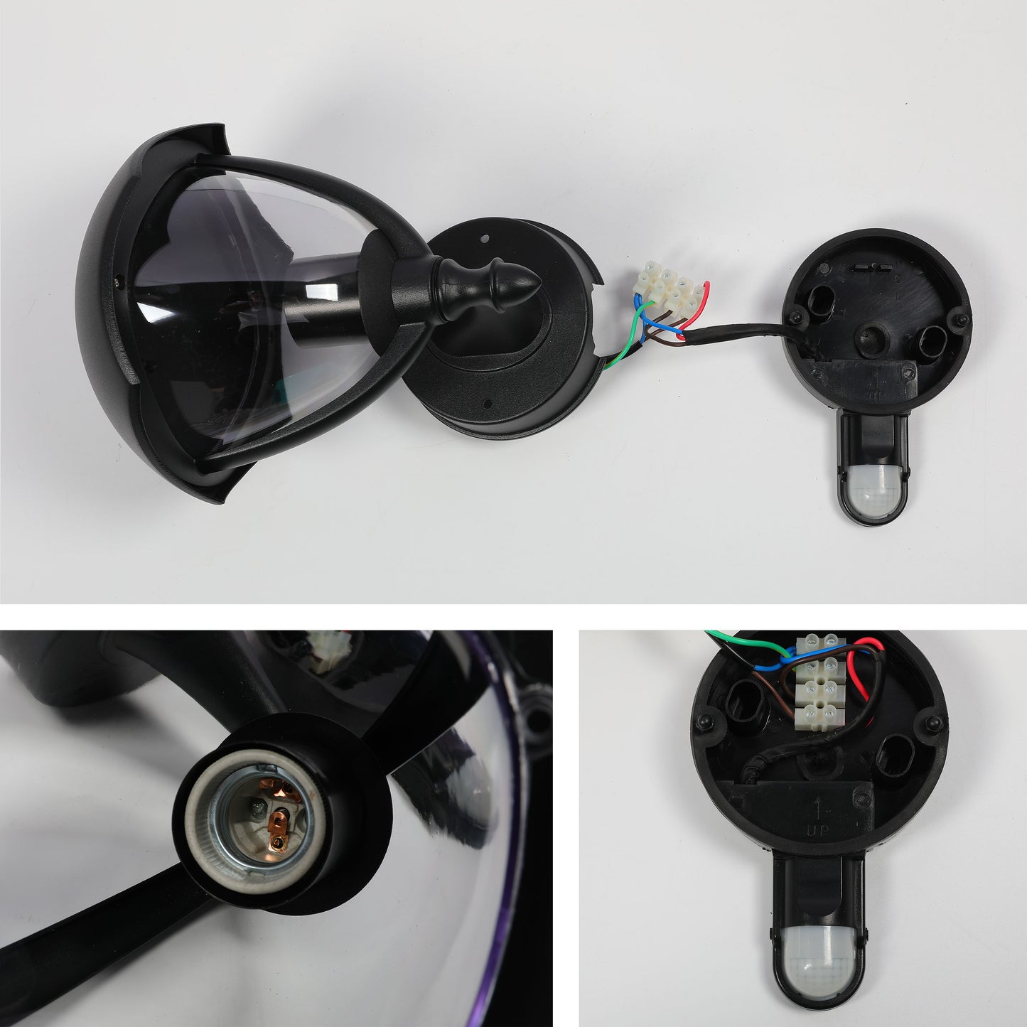 Outdoor Wall Light B0301 E27  Black With Motion Sensor