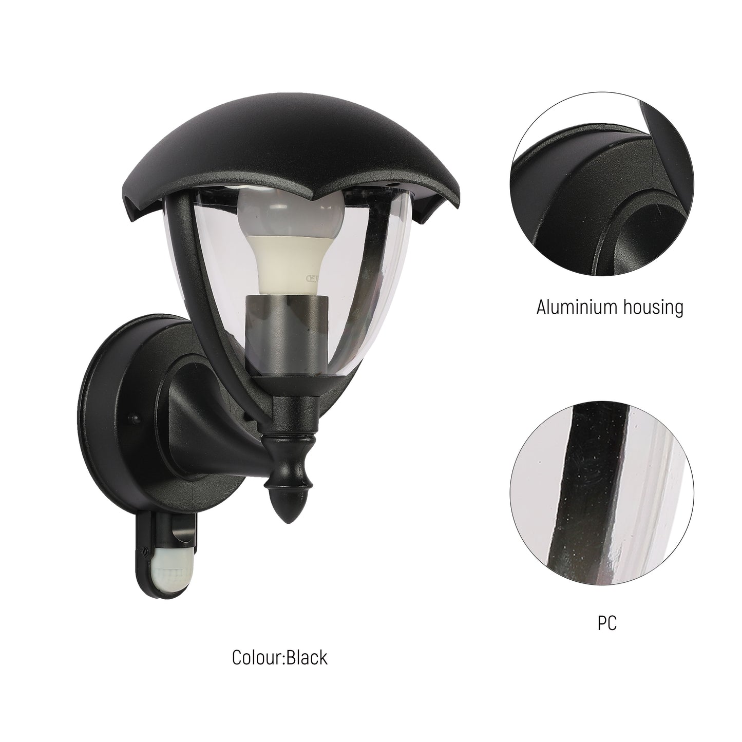 Outdoor Wall Light B0301 E27  Black With Motion Sensor